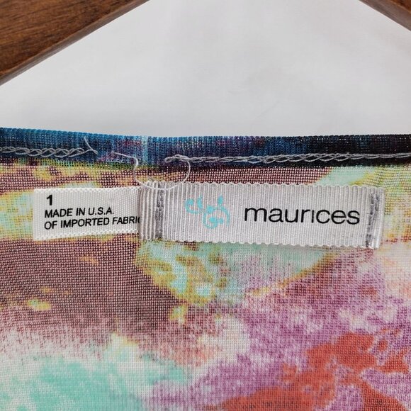 Maurices Womens Colorful Open Front Sheer Top Size 1 (16-18) Short Sleeve Casual - Picture 8 of 13